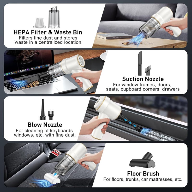 MM Handheld Car Vacuum Cleaner, 9000PA Vacuum Cleaner & Air Duster, 120W High Power Vacuum Portable Cordless, Hand Held Vacuum Rechargeable with Multi-Nozzles & LED Light for Home, Car, Office - Image 5